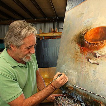 Mel Painting in his Studio on the Sunshine Coast